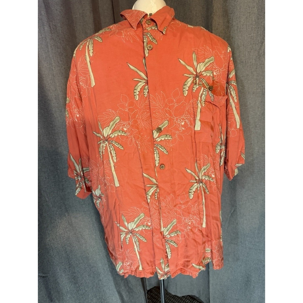 Puritan Mens 3XL Short Sleeve Button Up Shirt Orange Palm Tree Tropical Floral
